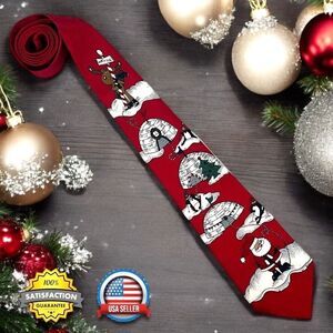 Hallmark Christmas Necktie Men’s Red Santa Golfing Novelty Tie Holiday EUC